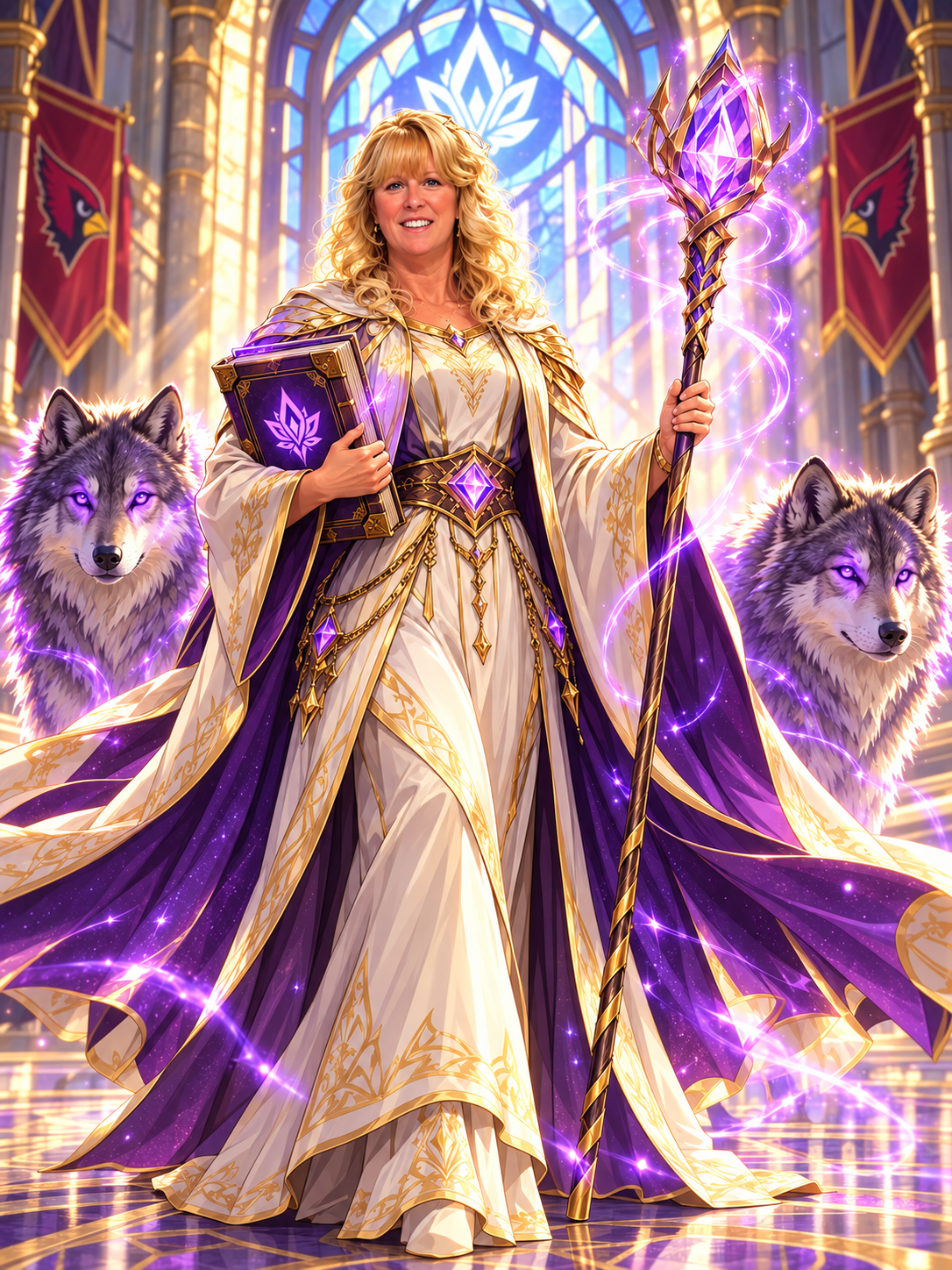 Lady Solara, the First Keeper, with her wolf guardians